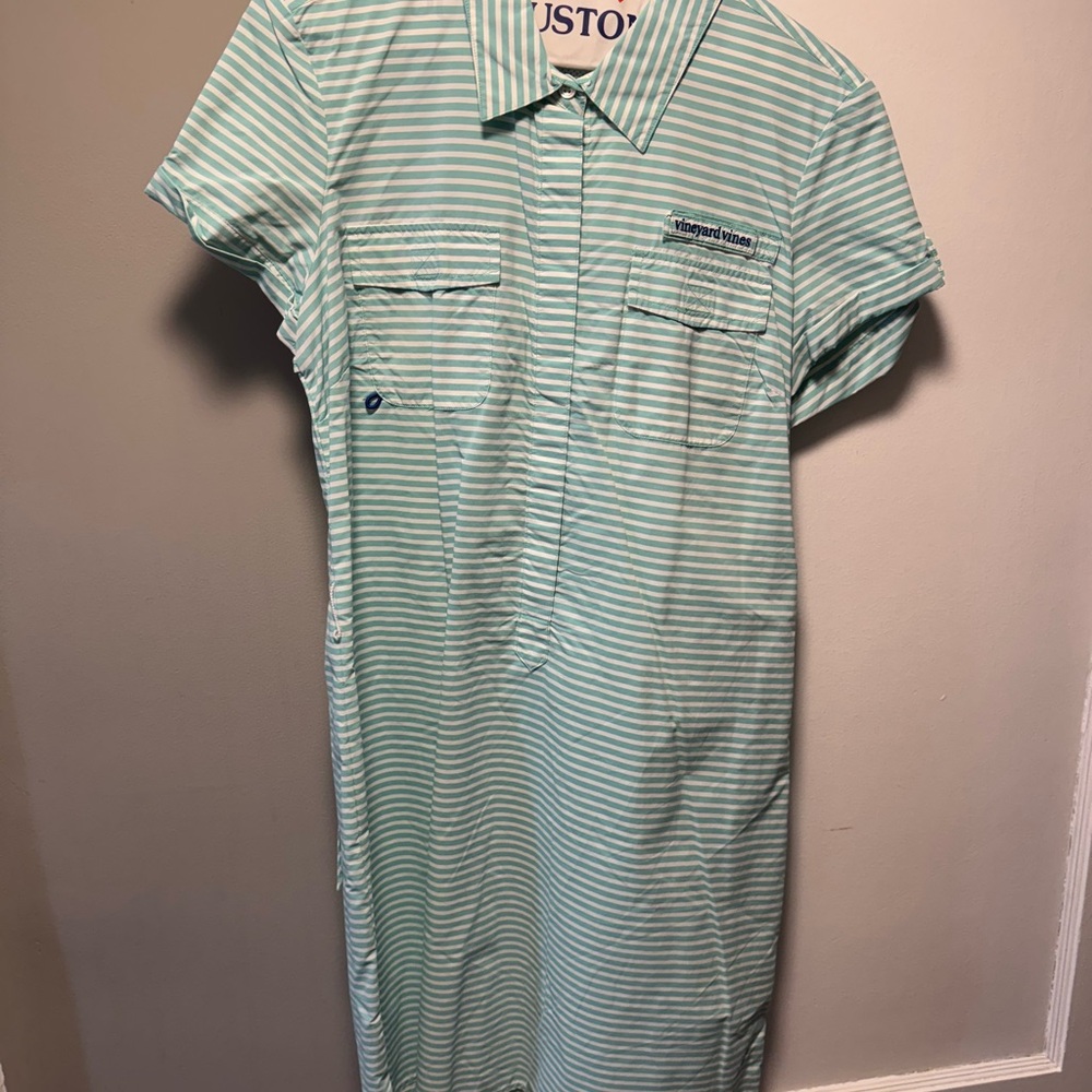 Vineyard Vines Shirt Dress Green Stripe